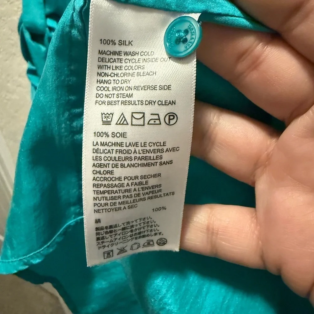 Tommy Bahama Turquoise Button-Down Shirt 100% Silk Size XL